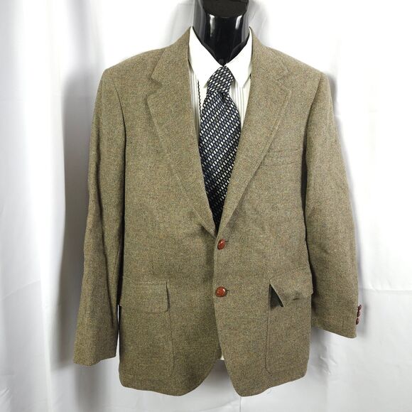 John Alexander Mens 40R Khaki Green Tweed 2-Button Sports Coat Blazer - Picture 1 of 8